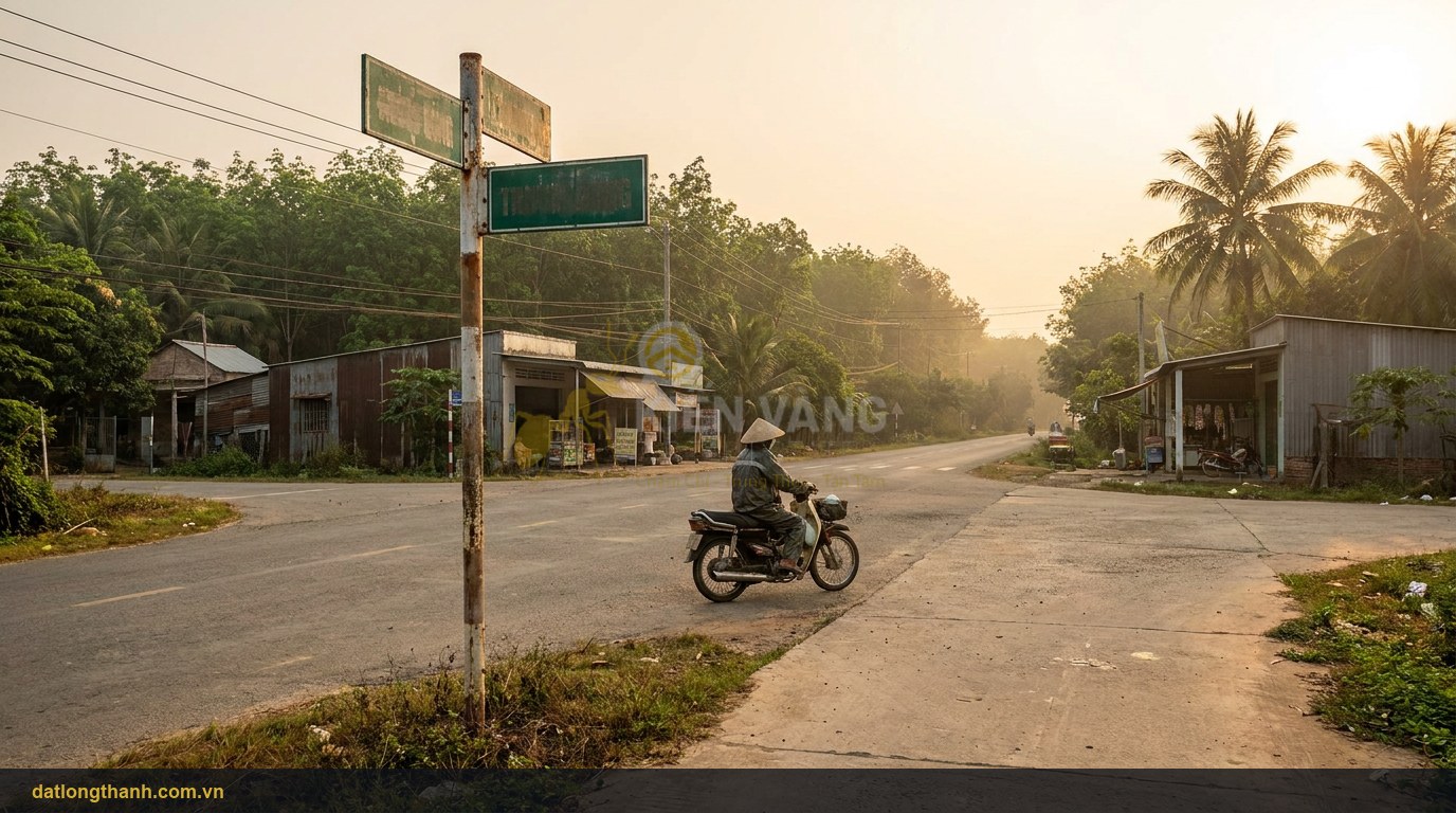 Ngã ba đường nông thôn với biển chỉ đường ở Đồng Nai