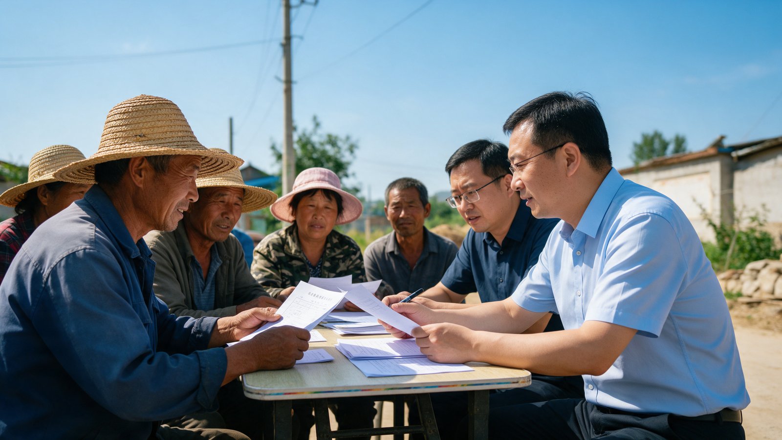 Người dân và cán bộ trao đổi phương án bồi thường thu hồi đất