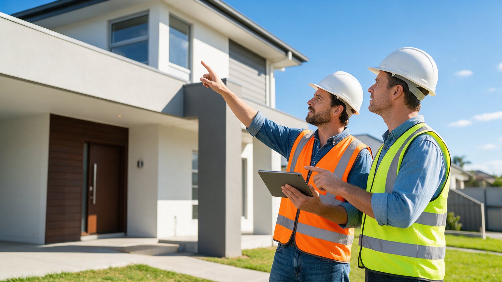 Cán bộ kiểm tra hiện trạng căn nhà đã hoàn thành