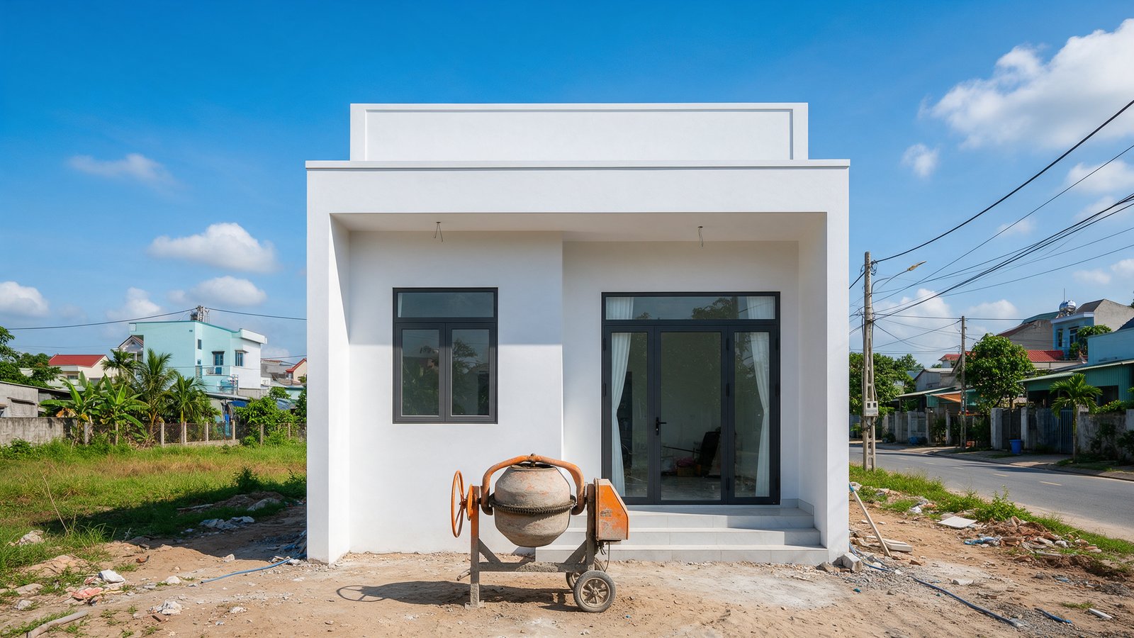 Căn nhà nhỏ hiện đại gần hoàn thiện tại vùng ven Long Thành