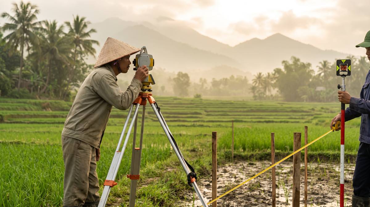 Kỹ thuật viên đo đạc lô đất bản đồ