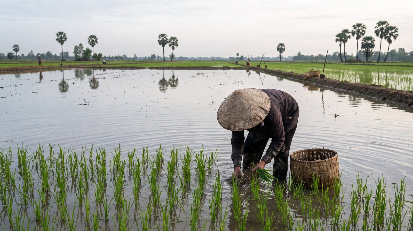 Nông dân canh tác trên thửa đất lúa rộng ven Long Thành