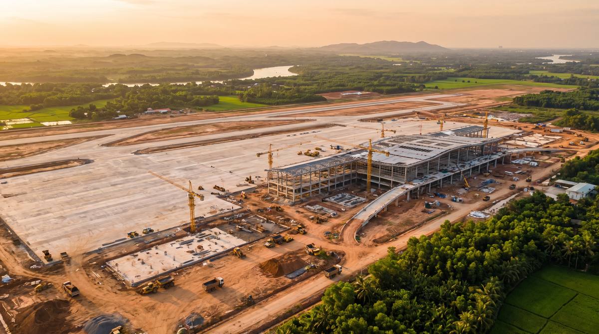 Công trường thi công sân bay Long Thành tháng 9 năm 2026