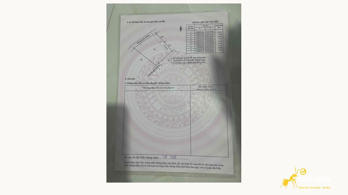 Sổ trang tọa độ thửa đất xã Long An Long Thành để đối chiếu quy hoạch