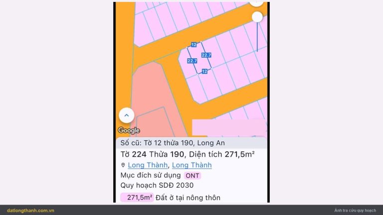 Tra cứu quy hoạch tờ 224 thửa 190 xã Long Thành, 12 x 22,7 m, đất ONT
